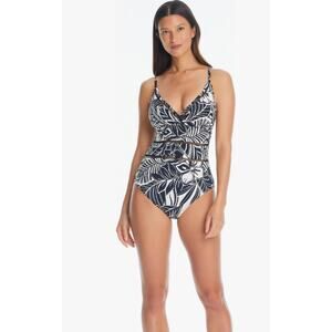 BLEU ROD BEATTIE Ciao Bella Cross Back OnePiece Swimsuit Size 10 Black Print NWT